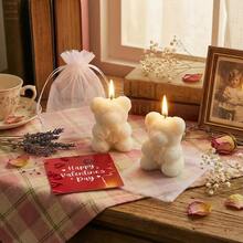 2/6 Sets Rose Bear Candles Gift Set With Cards And Sheer Drawstring Bags, Romantic Table Decor And Birthday Gift Idea, Anniversary Gift, Home Decor, Gift For Special Occasions, Keepsake Display Piece - White - View 1