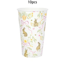 10pcs/30pcs/50pcs Spring Easter Disposable Coffee Cups Wildflower Pink Bow Paper Cup Pastel Bunny Rabbit Egg Floral Drinking Cups For Easter Spring Party Supplies - Multicolor - View 7