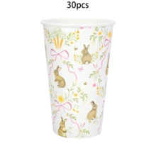 10pcs/30pcs/50pcs Spring Easter Disposable Coffee Cups Wildflower Pink Bow Paper Cup Pastel Bunny Rabbit Egg Floral Drinking Cups For Easter Spring Party Supplies - Multicolor - View 8