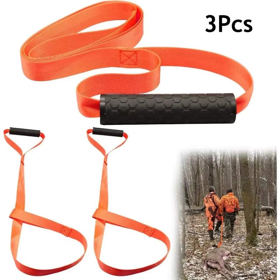 3Pcs Deer Drag Harness, Orange Deer Puller Sled Rope With Self-Lock Loop And Easy-To-Grip Handle Deer Pull Strap Hunting Gear And Accessories For Men Hunting - Orange - View 1