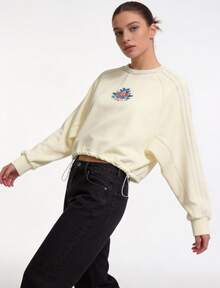 Adidas Originals X FEIFEI RUAN Collaboration Classic Three-Stripe Crewneck Cropped Sweatshirt, Women's, White. - Ivory - View 1