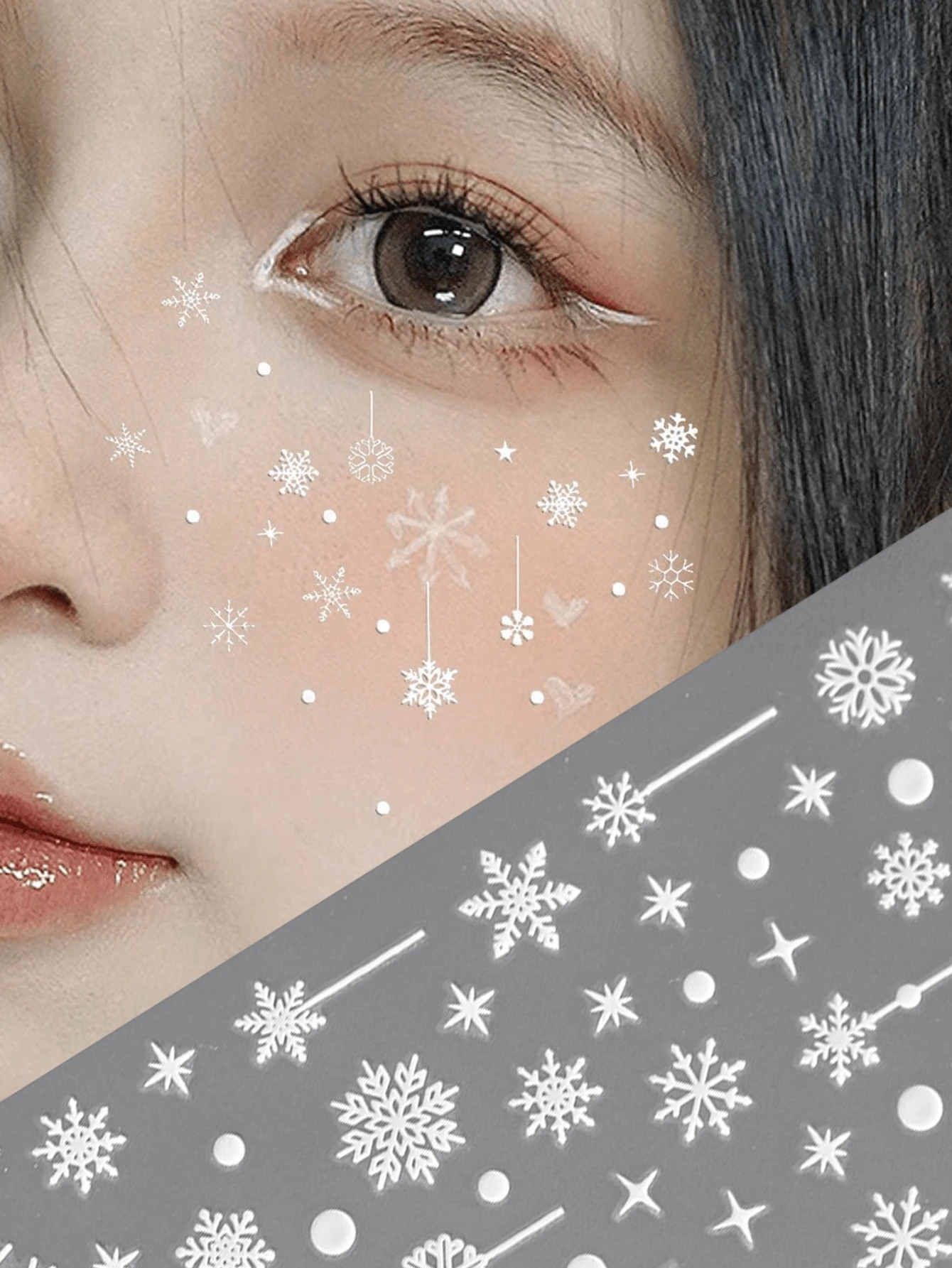 2pcs Rhinestone Snowflake Pattern Eye Makeup Stickers, Self-Adhesive Decorative Stickers, Also Can Be Used As Nail Art Stickers - Multicolor - View 1