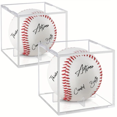 1/2/3个装透明亚克力棒球展示盒，带底座，立方体防尘收纳盒，适用于体育纪念品、签名球、复古棒球，是收藏家、现代家居/办公室/零售展示、棒球配件和纪念品爱好者的理想之选。