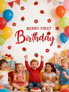 1pc Cartoon Strawberry & Berry Happy Birthday Wall Sticker, Suitable For Party And Birthday Decoration - Multicolor - View 1