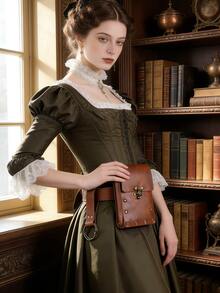 3件套中世纪腰包棕色PU皮革腰包复古裙套适合文艺复兴时期维京时代腰包角色扮演道具 - 棕色 - 查看 5