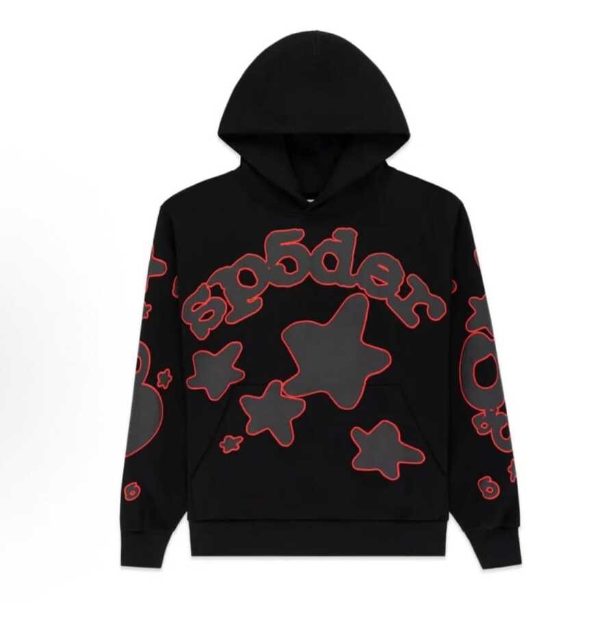 SP5DER  Spider Worldwide Tracksuit Foamed Letters Graphic Hoodies Vintage Printed Hoodie Sweatshirt Casual Oversized Long Sleeve Streetwear Hooded Pullover Streetwear Hoodies, Hooded Neck, Long Sleeve, Foamed Letters, Drop Shoulder, Loose Fit, Kangaroo Pocket, Drawstring Hoodie, Casual Pullover Sweatshirts. Easy To Wear With Leggings, Pants, Jeans, Skirts, Trousers, Etc.The Graphic Vintage Sweatshirts For Women Is A Great Choice For Daily Wear, Casual Wear, Streetwalk, City Walk, Weekends, Home Wear And So On,Suitable For Parties, Dating, Shopping, Office, Vacation, Friends Gatherings, Daily Home Life, Outdoor Activities - 黑色 - 查看 1