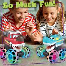 3-Pack Monster Truck Toys, Educational Toys For Kids | Toddler Dynamic Light-Up Cars - Monster Lightning Off-Road Vehicles With LED Lightning Wheels, Press-To-Start Dinosaur Trucks, Baby Toy Gifts, Perfect Christmas And Birthday Gifts, Battery Powered - Three Packs: Red, Green, and Blue. - View 3