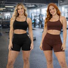 Kit Of 2 Women's Gym Sets: High-Waisted Shorts + Sleeveless Fitness Top, Zero Transparency - 彩色 - 查看 1