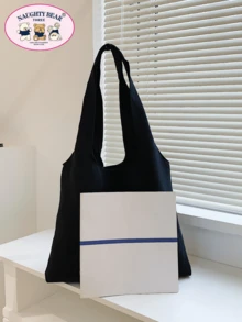 Fashionable Canvas Tote Bag With Letter Print - Black - View 5