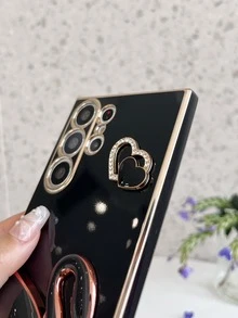 Heart Kickstand Phone Case With Hidden Kickstand, Electroplated Shock-Resistant Phone Case, Compatible With IPhone 11/12/13/14/15/16 Pro Max, S25/S22/S23/S24+, A01/A23/A54/A64, Redmi Note 14/13/12/11 Pro/11C/A3 And More - Black - View 3