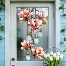 1/4片装春季花卉吊灯窗贴，可重复使用PVC静电贴，适用于花园玻璃门窗、阳台、卧室装饰，浪漫家居艺术装饰膜 - 多色 - 查看 2