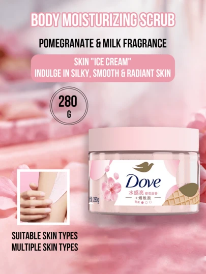 Dove Nourishing Essence Body Scrub (Sweet Sakura Scent), 280g Full-Size/ 20g Mini-Size, Enriched with Niacinamide for Skin Conditioning, Full-Body Gentle Exfoliating & Cleansing Scrub, Helps Brighten Dull Skin and Improve Un Lighting, Leaves Sve Sion Sion Sling Types, Ideal for Daily Body Care at Home or Travel