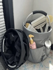 6-Compartment Foldable Storage Basket With Handle - Suitable For Cleaning Supplies, Gardening Tools And Travel Essentials - Durable Fabric, Black, Dark Grey, Green, Navy Blue, Travel Essentials Storage Box/Divider Basket/Mesh Bag Function, Storage Basket