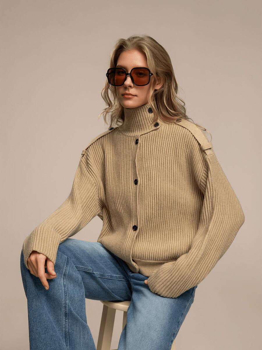 Áo len cardigan cổ cao giản dị thời trang mới dành cho nữ