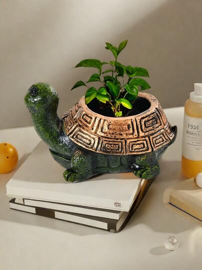 1pc Turtle Shaped Plant Pot, Resin Animal Planter For Succulents, Suitable For Home, Office, Desktop, Mini Decor, Gift, Birthday, Graduation, Home Decoration, Vase