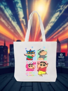 CRAYON SHINCHAN 1个蜡笔小新和朋友们手提袋 - 色彩鲜艳的卡通设计，容量大，无扣式单肩包，男女通用，边缘加固，经久耐用，是购物、旅行和日常使用的理想之选，配有结实的手柄。 - 彩色 - 查看 6