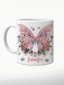 1pc Customized Name & Butterfly Pattern Mug, Personalized Name Coffee Cup, Customized Text Mug, Personalized Anniversary Memorial Cup, Housewarming Gift, Valentine's Day Gift, Anniversary Gift, Graduation Gift, Mother's Day Gift, Father's Day Gift, Ideal Dad/Mom Gift, Unique Wife/Husband Gift, Perfect Boyfriend/Girlfriend Gift, Personalized His/Her Gift, Warm Pet Lover/Owner Gift - Butterfly - View 5