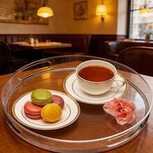 1pc Acrylic Round Tray, Kitchen Dining Dessert Coffee Fruit Plate, Cupcake Holder, Suitable For Restaurant, Holiday Party, Birthday Celebration - Transparent - View 3