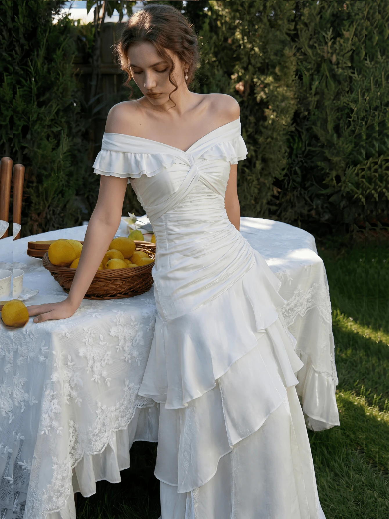 女士优雅浪漫露肩荷叶边舞会礼服 情人节派对晚宴鸡尾酒会生日约会春夏