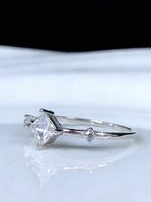 1pc S925 Sterling Silver Geometric Square Synthetic Cubic Zirconia Engagement/Proposal Ring, Suitable For Women's Daily Wear, Holidays And Anniversaries - Silver - View 4