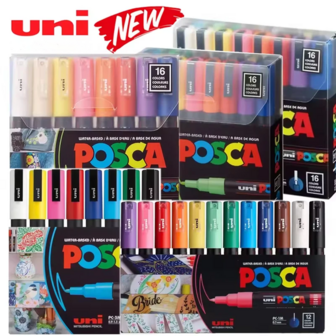 UNI Feutre Acrylique Marker Set Graffiti New Packaging PC-1M PC-3M PC-5M POP Advertising Poster Pen Drawing Hand-Drawn Student Art Supplies Stationery