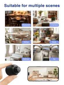 480P/720P迷你高清家用安防摄像头，带夜视、移动侦测报警和连续录像功能，单/双/四摄像头套装，小巧便携，适用于车载和室内 - 黑色 - 彩色 - 查看 4