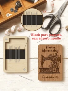 Großes Augen-Handnähnadel-Set, mit magnetischer Nadelbox und Aufbewahrungsbox für einfache Organisation, tragbares Haushaltsnäh-Werkzeug-Set, Handnähnadeln mit magnetischer Aufbewahrungsbox, Holznadelhalter mit magnetischem Deckel, dekorative und robuste Holznäh-Aufbewahrungsbox - Verschiedenfarbig - Übersicht 4