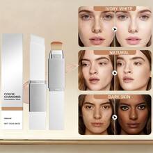 Base correctora en barra 2 en 1 que cambia de color, diseño de doble punta con brocha, cobertura modulable de natural a media con un acabado mate ligero, hidratante y suave, se adapta a tonos beige claros y oscuros, apto para todo tipo de piel, incluidas las sensibles y secas, maquillaje ideal para viajes. - Blanco - Ver 2