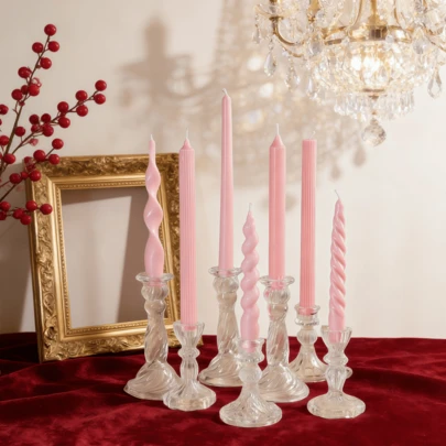 2pcs Pink Long Handle Scented Candles (Candle Holders Not Included), 0.78 Inch Diameter, Spiral, Twist And Stripe Design, Pointed Tip Shape. These Smokeless Soy Wax Candles Are Excellent For Decoration, Suitable For Home, Bedroom, Holiday, Party Decor And Photography Props. They Can Create A Romantic Atmosphere, Great For Wedding Decor, Wedding Gifts, Women's Gifts And Souvenirs.