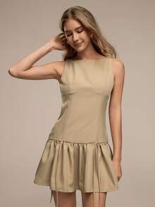 女士时尚夏季新款，高端舒适无袖迷你连衣裙，饰有蝴蝶结，修身剪裁