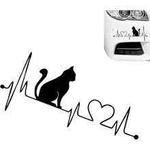 1张可爱猫咪心电图汽车贴纸 - 可移除自粘趣味贴纸，适用于后视镜、摩托车、汽车 - 多表面自粘装饰，易于粘贴和移除，为您的爱车增添个性化风格