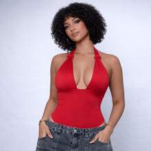 Women's Multi-Way Carnival Bodysuit With Tie Closure And Open Back - Fashion Blogger Style - Stylish Casual Summer Look - Đỏ - Xem 11
