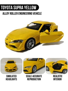 1:38 比例合金仿真丰田 Supra 跑车模型，黄色车身，尺寸 4.5 英寸，拥有标志性的 Supra 赛车轮廓和精细的外观线条，采用优质合金材料制成，小巧精致，引人注目，适合摆放在桌面、书架或展示柜上，是 JDM 车迷和模型车收藏家的理想之选，也是生日、节日和周年纪念日送给男士的完美礼物。 - 34-黃色 - 查看 7