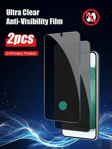 2pcs Privacy Tempered Glass Screen Protector, Compatible With Samsung Galaxy A16/A36/A56/A06/A14/A15/A34/A35/A54/S23 FE/S23 FE/S24 FE/A17/S26 Ultra/S26 Plus/S26 And Other Models, Fingerprint Unlockable For S25 Ultra/S25/S25 Edge/S26 Ultra/S26 Plus/S26/S24 Ultra/S24 Plus/S24 - Black - View 36