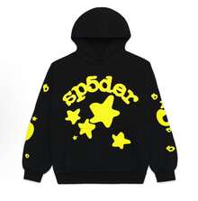 SP5DER  Spider Worldwide Tracksuit Foamed Letters Graphic Hoodies Vintage Printed Hoodie Sweatshirt Casual Oversized Long Sleeve Streetwear Hooded Pullover Streetwear Hoodies, Hooded Neck, Long Sleeve, Foamed Letters, Drop Shoulder, Loose Fit, Kangaroo Pocket, Drawstring Hoodie, Casual Pullover Sweatshirts. Easy To Wear With Leggings, Pants, Jeans, Skirts, Trousers, Etc.The Graphic Vintage Sweatshirts For Women Is A Great Choice For Daily Wear, Casual Wear, Streetwalk, City Walk, Weekends, Home Wear And So On,Suitable For Parties, Dating, Shopping, Office, Vacation, Friends Gatherings, Daily Home Life, Outdoor Activities - Đen và vàng - Xem 6