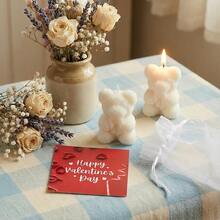 2/6 Sets Rose Bear Candles Gift Set With Cards And Sheer Drawstring Bags, Romantic Table Decor And Birthday Gift Idea, Anniversary Gift, Home Decor, Gift For Special Occasions, Keepsake Display Piece - White - View 2