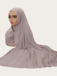 1pc Women's Striped Knit Elastic Fabric Diamond Crafted Viscose Maxi Scarf, Malaysian Hijab Fashion Headscarf - Chain-studded Long Scarf - View 6