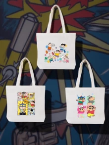 CRAYON SHINCHAN 1个蜡笔小新和朋友们手提袋 - 色彩鲜艳的卡通设计，容量大，无扣式单肩包，男女通用，边缘加固，经久耐用，是购物、旅行和日常使用的理想之选，配有结实的手柄。 - 彩色 - 查看 1