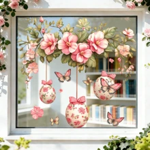 Bộ 3 miếng dán cửa sổ hình trứng Phục Sinh họa tiết dây leo hoa mùa xuân, decal PVC dán tĩnh điện tái sử dụng, trang trí lãng mạn cho phòng ngủ, cửa kính trượt, quà tặng tiệc tùng ngày lễ. - Nhiều màu - Xem 1
