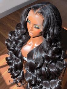 NATAN Natural-Looking Dark Brown Long Wavy Lace Front Wig For Women - 13x3 Ocean Wave, Heat-Friendly Synthetic, Voluminous Curls, Versatile Styling, Perfect For Everyday Or Vacation Looks, Versatile Hairpiece | Loose Wave Design | Full Voluminous Wig - Natural & Black - View 5