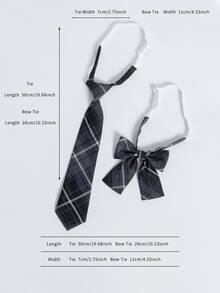 1 Set Classic School Uniform Navy Blue Plaid Tie & Bow Tie Combo - Multicolor - View 7