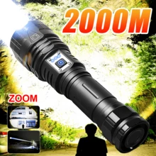 1支超亮350000流明LED手电筒，可充电手持灯，5种照明模式，伸缩变焦，2000米远射程，强力露营钓鱼徒步手电筒，带Type-C快充 - 黑色 - 查看 2