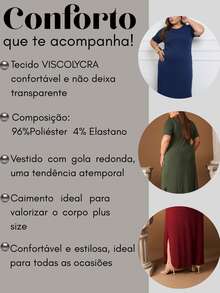 Plus Size Long Dress With Slit, Basic, Evangelical Fashion, Comfortable, Large Size - Plain Black. - View 3