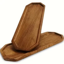 Oval Rustic Wooden Serving Platter - Acacia Wood Plate For Appetizers, Cheese, Bread, Fruits, Vegetables, Dips - Shallow Dinner Plate, Housewarming Gift - Rust Brown - View 1