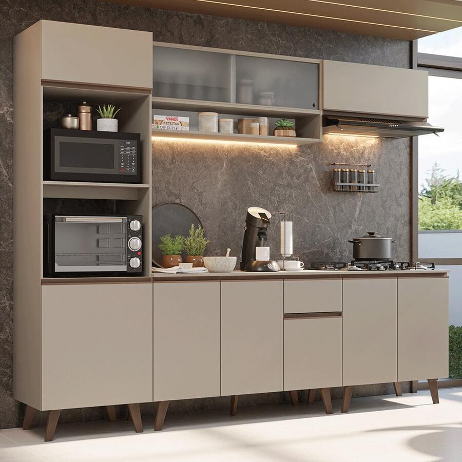 Cocina Integral Completa Modular Madesa Nice 260cm Crema 03 - Beis - Ver 1