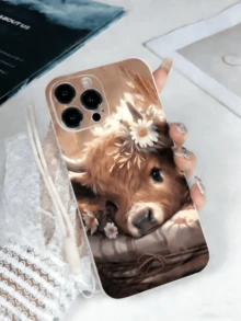 1pc White TPU Cute Cow Pattern Shockproof Phone Case And 1pc White Silicone Wrist Strap - Multicolor - View 1