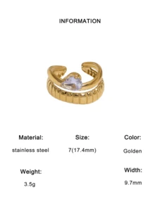 1枚时尚简约风格镀金不锈钢花朵几何开口戒指，适合女性日常、派对和约会佩戴。 - 彩色 - 查看 24