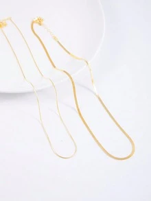 1件S925纯银双层蛇骨项链，时尚简约女士颈链 - 金色 - 查看 8