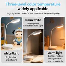 LED Desk Lamp With 3-Level Dimmer, Flexible Gooseneck, Eye-Caring Table Light, USB Powered, Switchable White To Warm Illumination, Ideal For Home Office Reading And Studying - Trắng - Xem 5