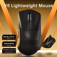 ATTACK SHARK Mouse Gamer Ultraleve Sem Fio ATTACKSHARK V8 com Polling de 8K, 42000 DPI, Chip MCU Nordic 54L15, Sensor PixArt 3950 Max - Com Fio/BT/2.4Ghz, Bateria de Longa Duração de 400 Horas, Programável para Jogos de FPS no PC - Fita Branca/Preta - Multicolorido - Ver 13
